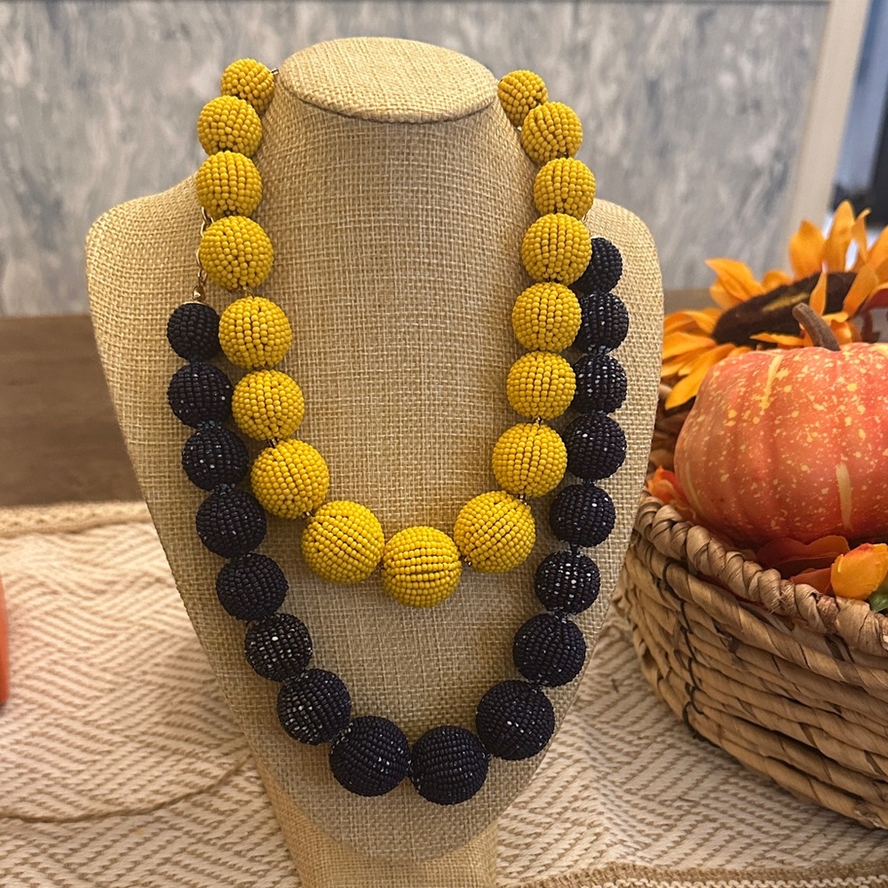 Elegant Yellow and Blue Beaded Necklace